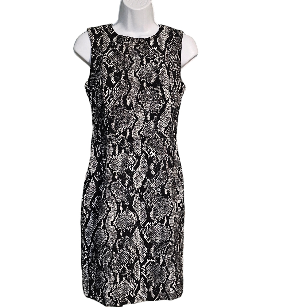 Calvin Klein Dress Women Size 4 Career Sheath Work Wear Snake Print Sleeveless